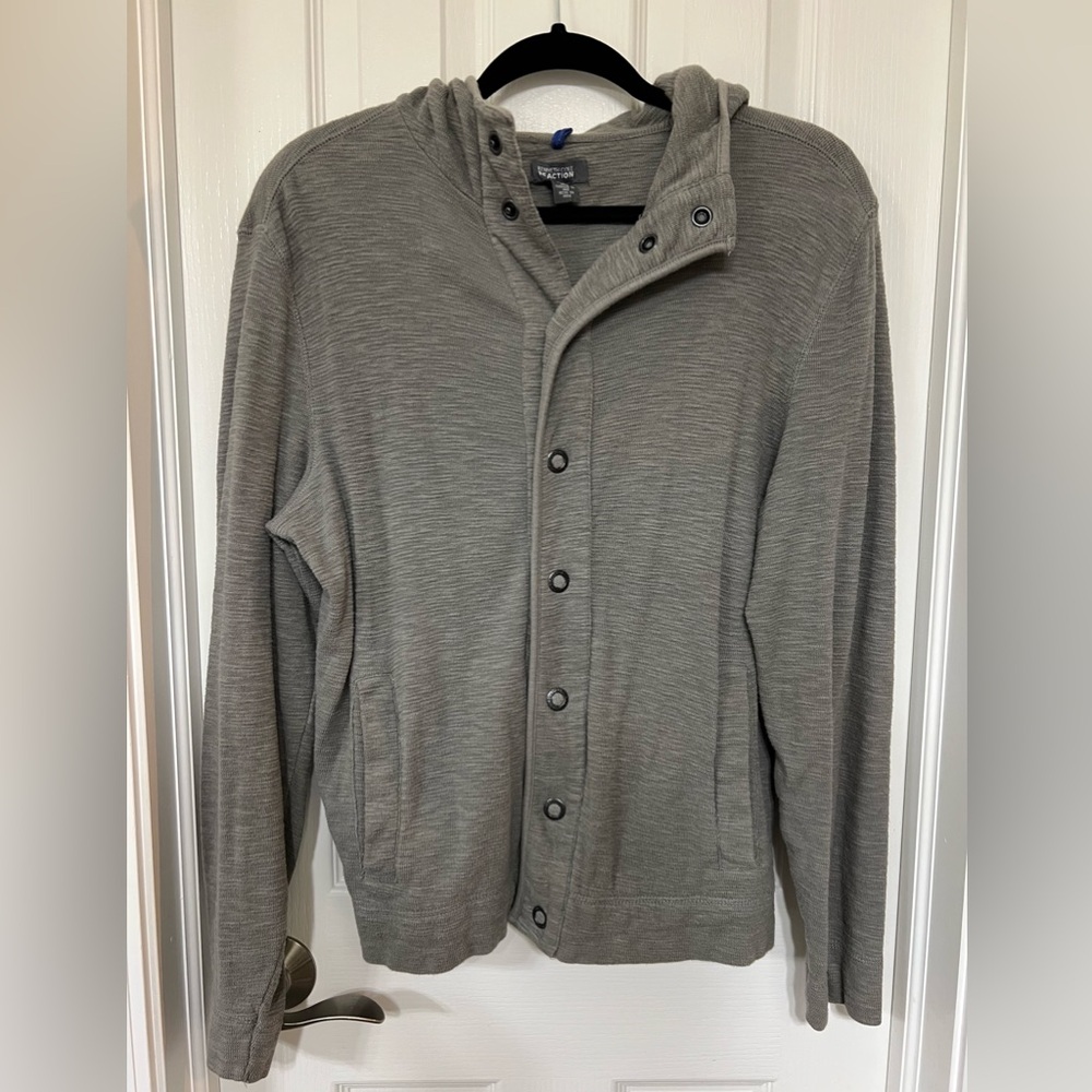 Kenneth Cole Reaction 100% Cotton Snap Button Hooded Cardigan Size M